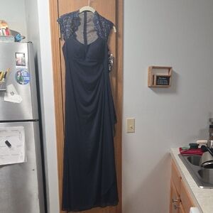 Xscape Navy Blue Lace Maxi Dress
